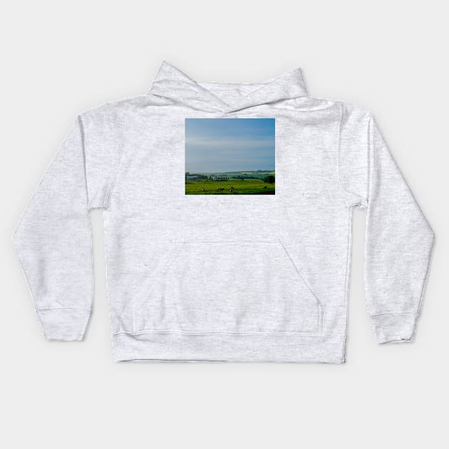 Farm with grazing cattle Kids Hoodie by StevenElliot